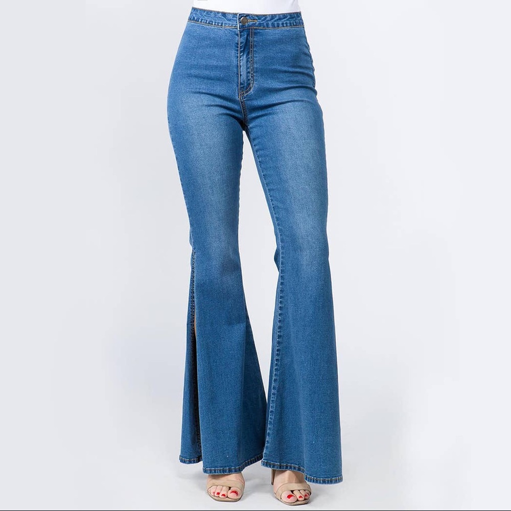 Denim Bell Bottoms With Slit